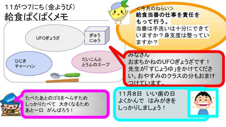 R7年11月1日〜28日給食ぱくぱくメモ   (4)